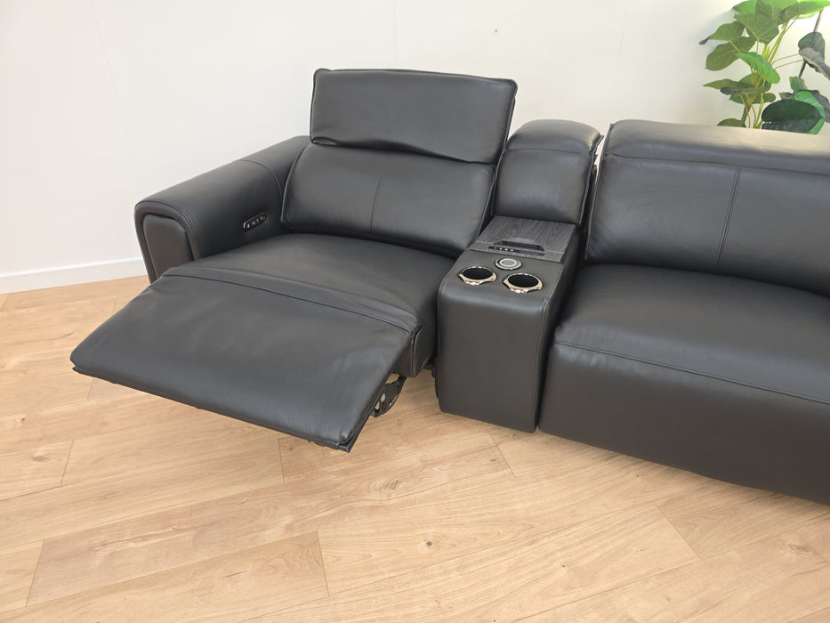 Premiere 3 Seater Cinema Sofa - Leather Power Recliner & Headrest - Jet Black