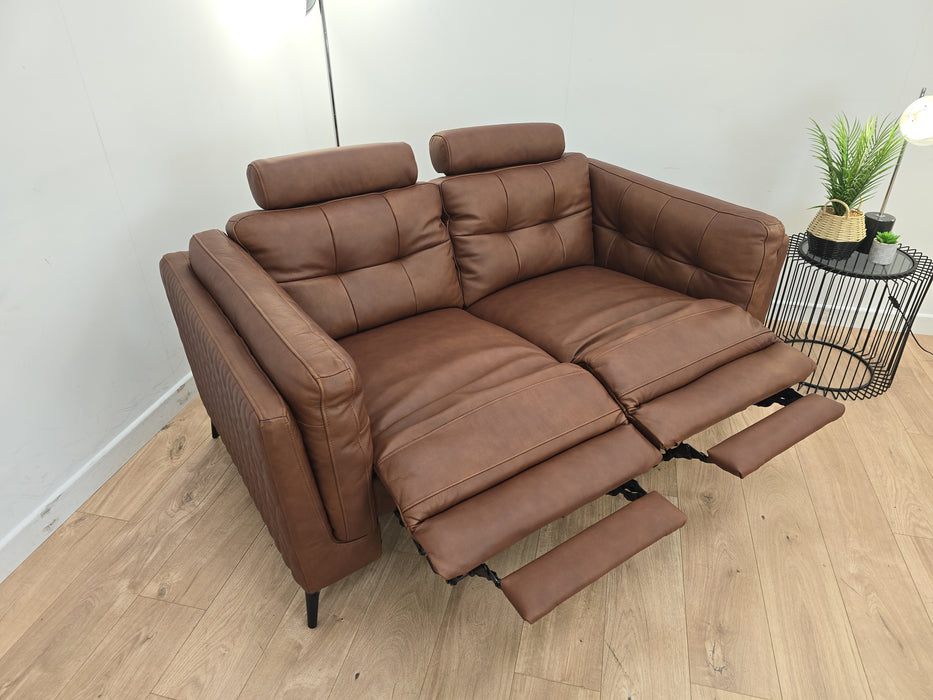 Muse 2 Seater Sofa - Leather Power Recliner + Headrest - Matte Espresso