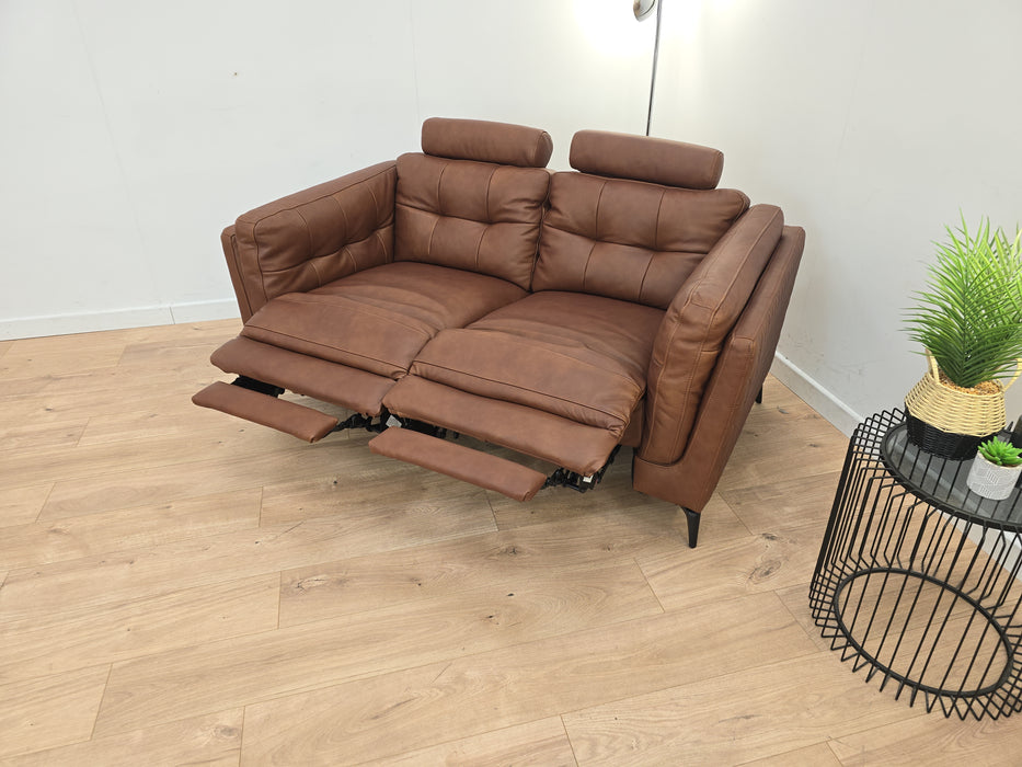 Muse 2 Seater Sofa - Leather Power Recliner + Headrest - Matte Espresso