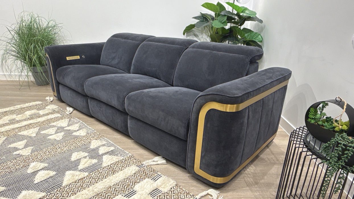 Sofology Plaza 3 Seater Fabric Power Recliner, Power Headrest + Heated Seats in Chenille Ink
