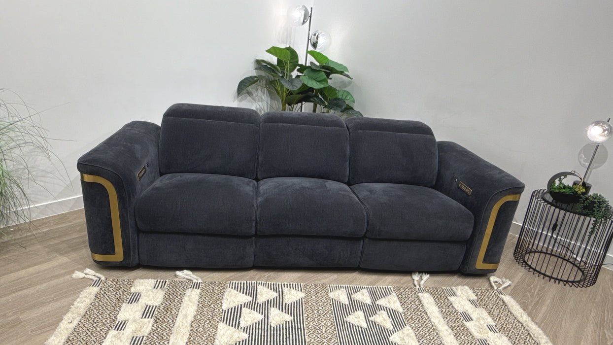 Sofology Plaza 3 Seater Fabric Power Recliner, Power Headrest + Heated Seats in Chenille Ink