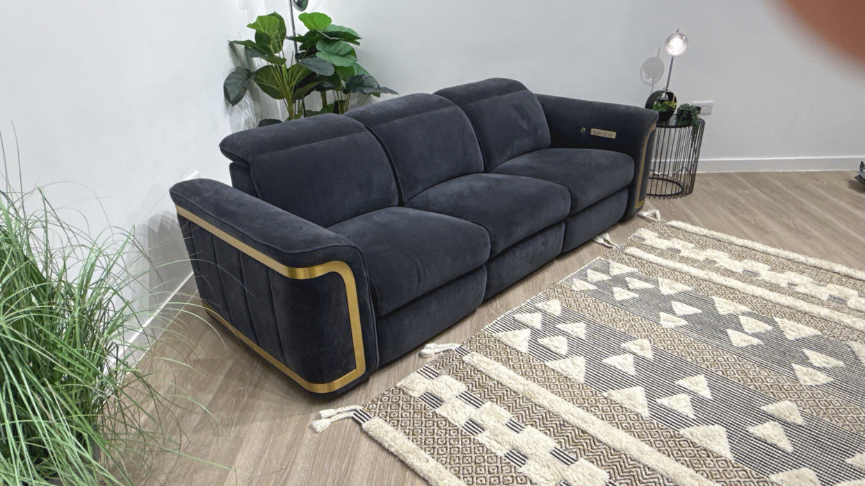 Sofology Plaza 3 Seater Fabric Power Recliner, Power Headrest + Heated Seats in Chenille Ink