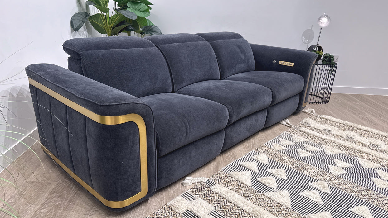 Sofology Plaza 3 Seater Fabric Power Recliner, Power Headrest + Heated Seats in Chenille Ink