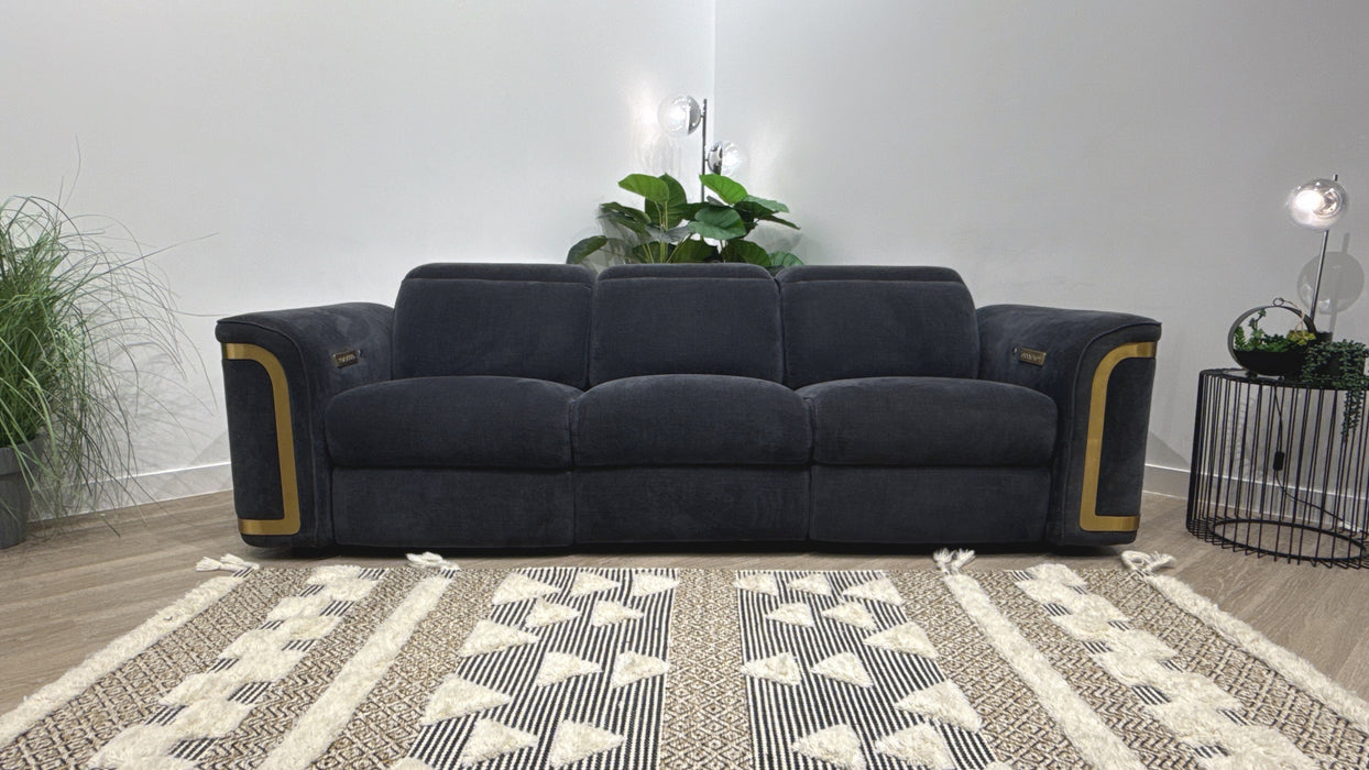 Sofology Plaza 3 Seater Fabric Power Recliner, Power Headrest + Heated Seats in Chenille Ink