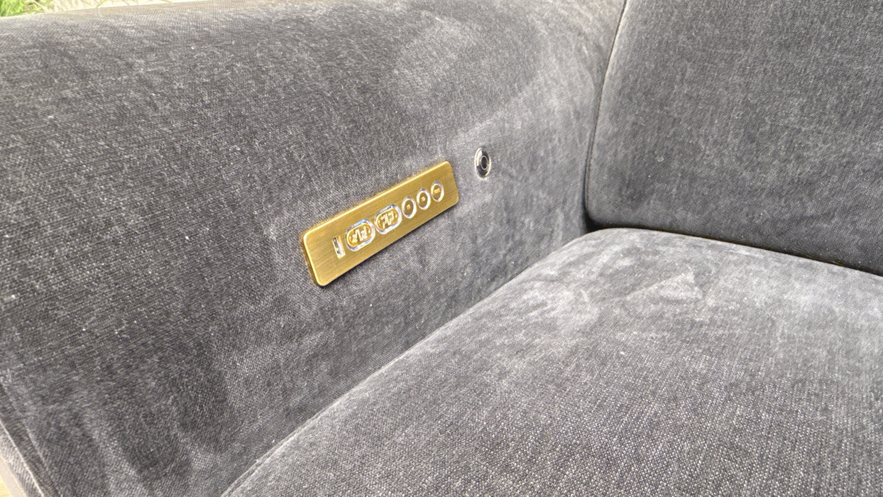 Sofology Plaza 3 Seater Fabric Power Recliner, Power Headrest + Heated Seats in Chenille Ink