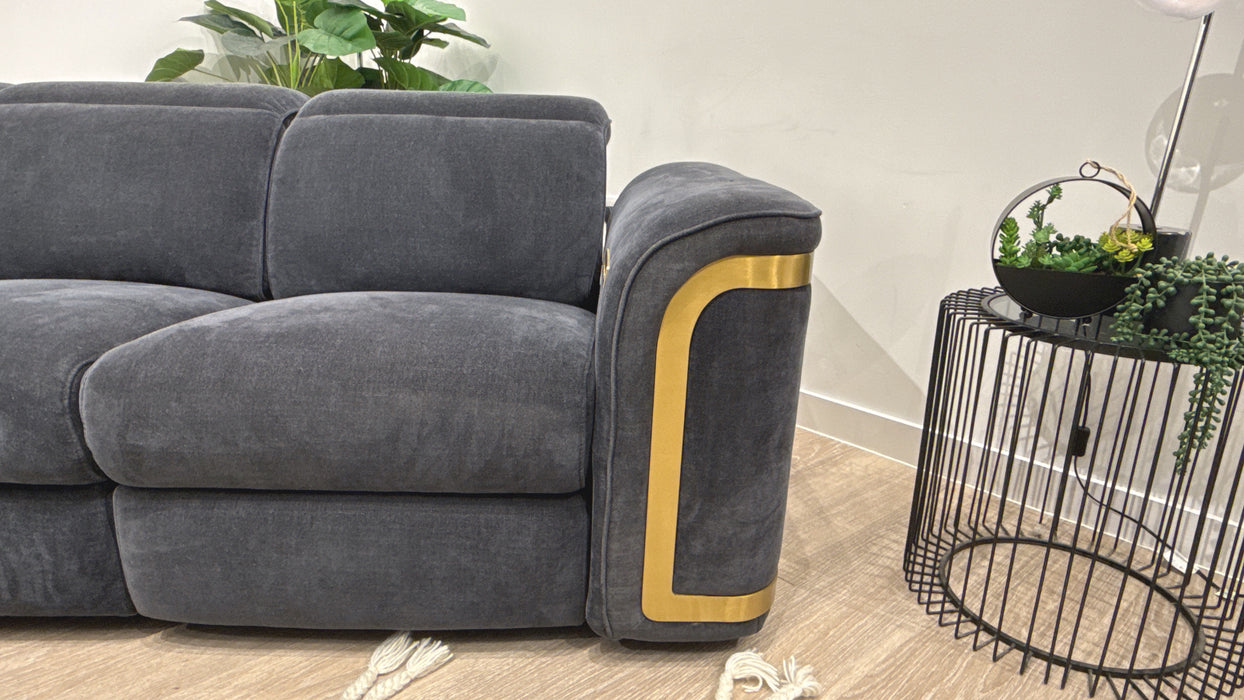 Sofology Plaza 3 Seater Fabric Power Recliner, Power Headrest + Heated Seats in Chenille Ink
