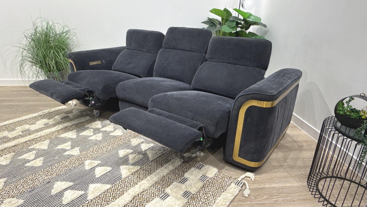 Sofology Plaza 3 Seater Fabric Power Recliner, Power Headrest + Heated Seats in Chenille Ink