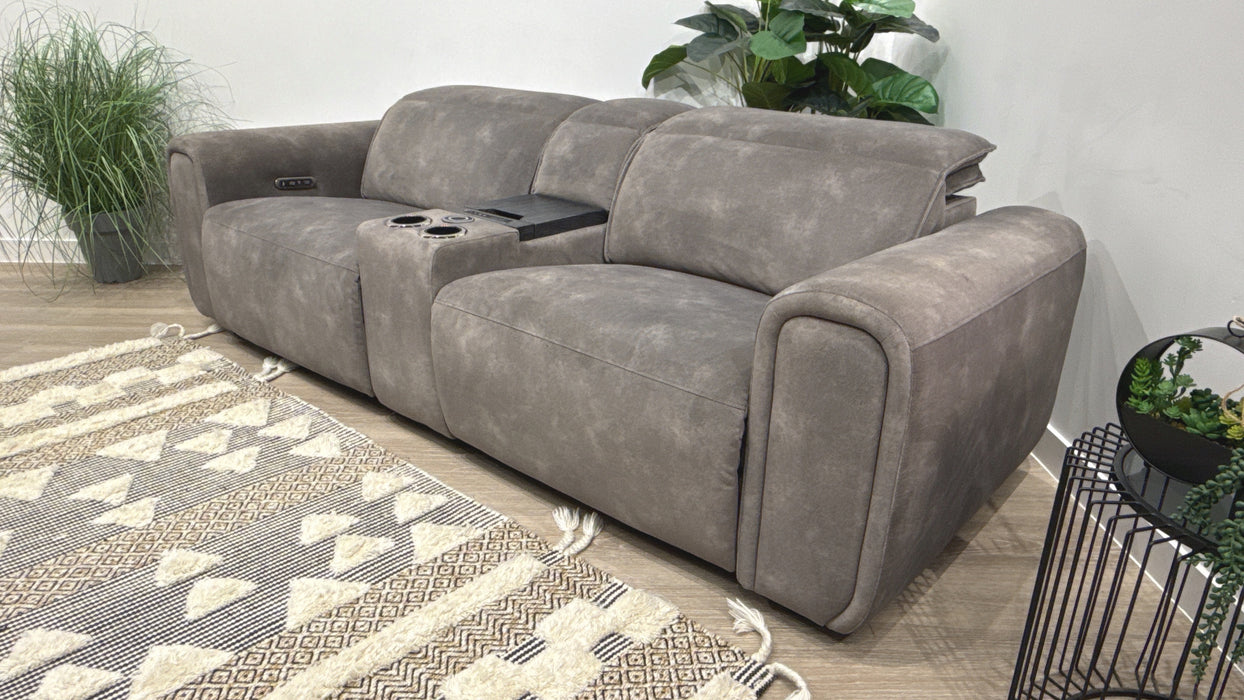 Sofology Premiere 2.5 Fabric Power Recliner, Power Headrest & Smart Console in Lifestyle Flecked Mocha