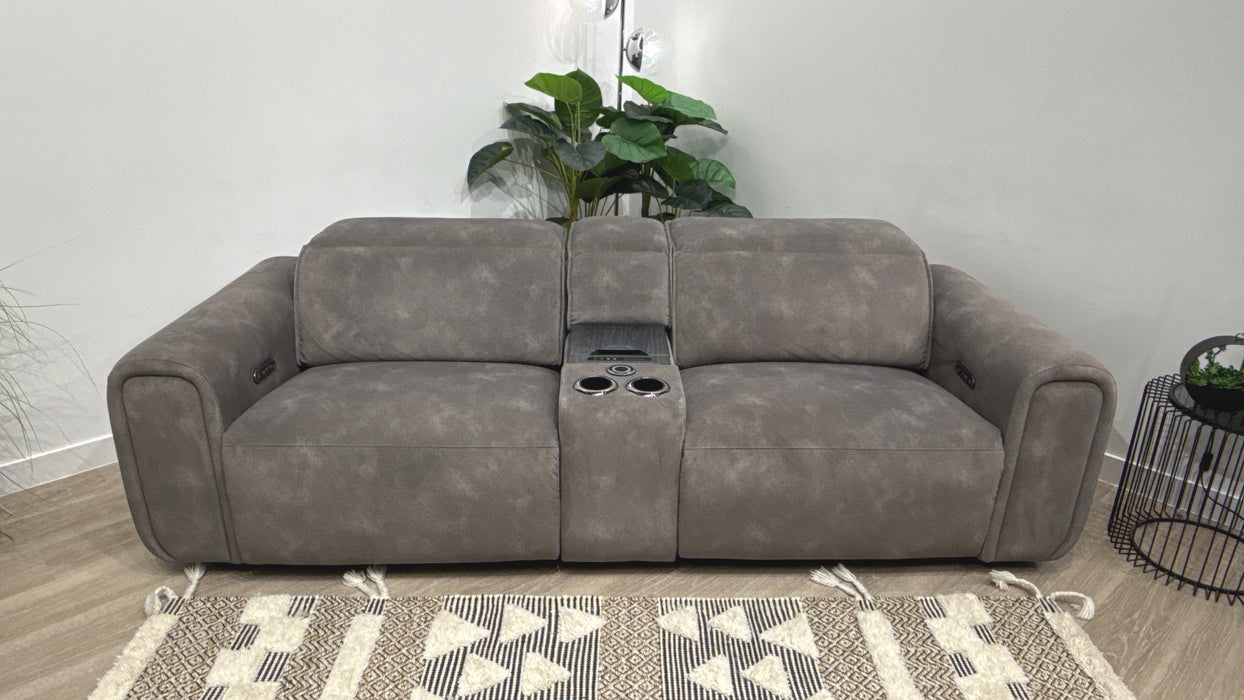 Sofology Premiere 2.5 Fabric Power Recliner, Power Headrest & Smart Console in Lifestyle Flecked Mocha