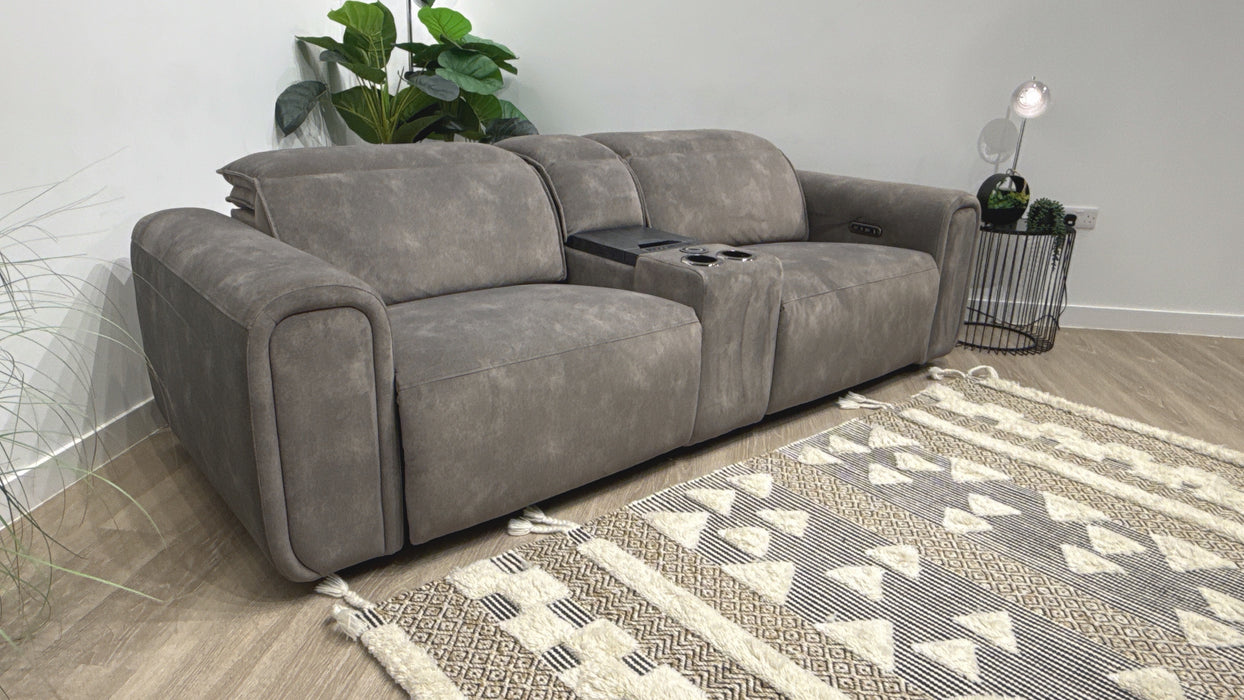 Sofology Premiere 2.5 Fabric Power Recliner, Power Headrest & Smart Console in Lifestyle Flecked Mocha