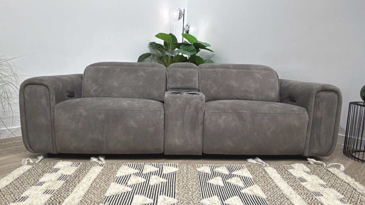 Sofology Premiere 2.5 Fabric Power Recliner, Power Headrest & Smart Console in Lifestyle Flecked Mocha