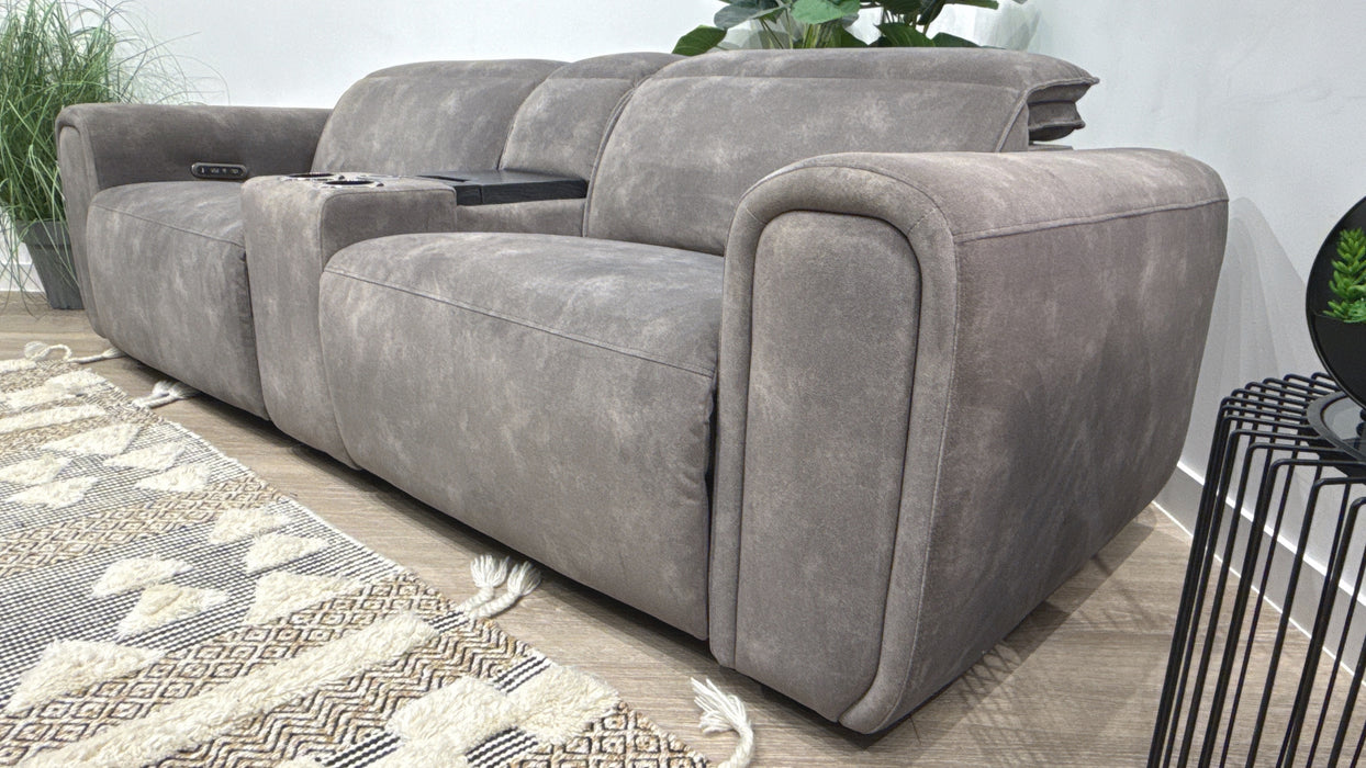 Sofology Premiere 2.5 Fabric Power Recliner, Power Headrest & Smart Console in Lifestyle Flecked Mocha