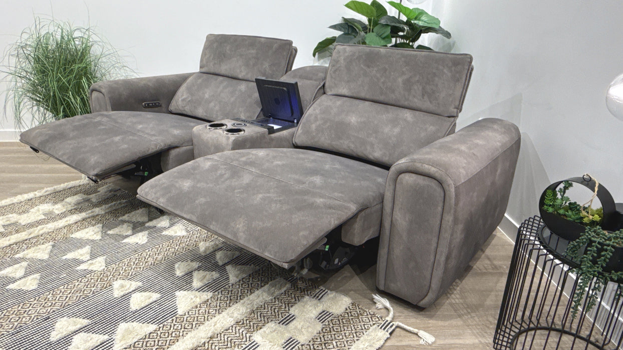 Sofology Premiere 2.5 Fabric Power Recliner, Power Headrest & Smart Console in Lifestyle Flecked Mocha