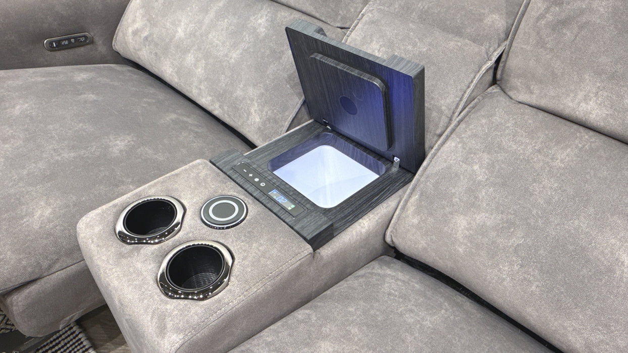 Sofology Premiere 2.5 Fabric Power Recliner, Power Headrest & Smart Console in Lifestyle Flecked Mocha