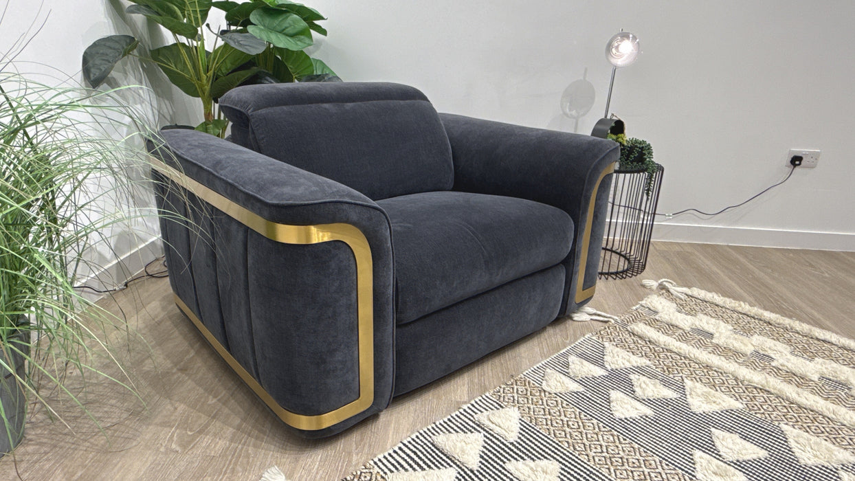 Sofology Plaza Fabric Loveseat Power Recliner,Power Headrest & Heated Seats in Chenille Ink