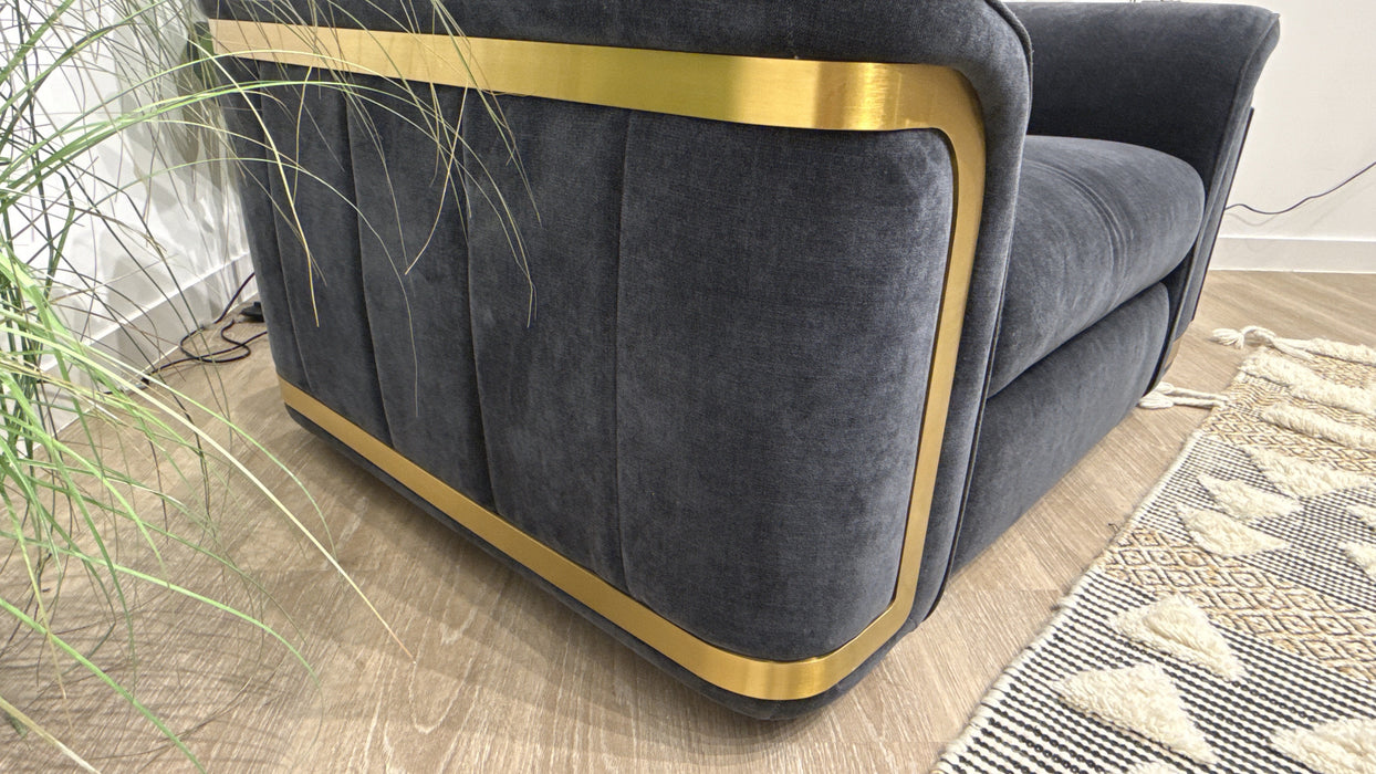 Sofology Plaza Fabric Loveseat Power Recliner,Power Headrest & Heated Seats in Chenille Ink