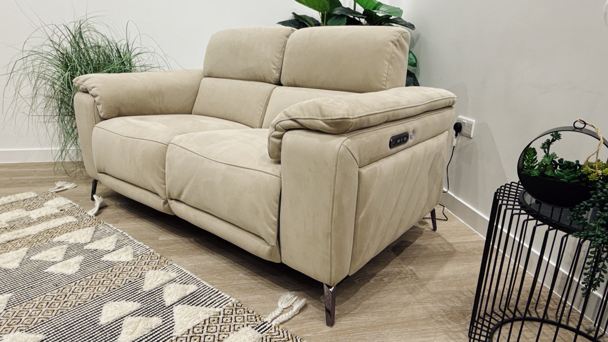 Sofology Fratelli Fabric 2 Seater Power Recliner/Headrest in Lifestyle Nubuck Feel Stone