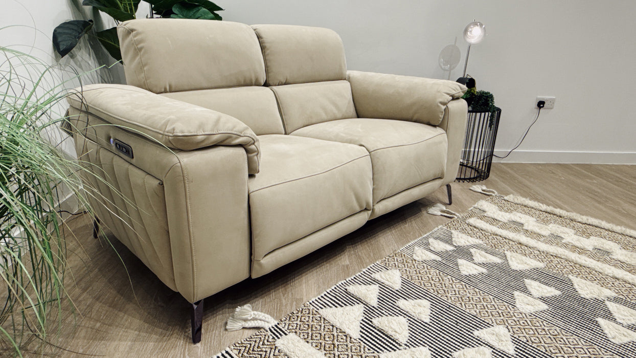 Sofology Fratelli Fabric 2 Seater Power Recliner/Headrest in Lifestyle Nubuck Feel Stone