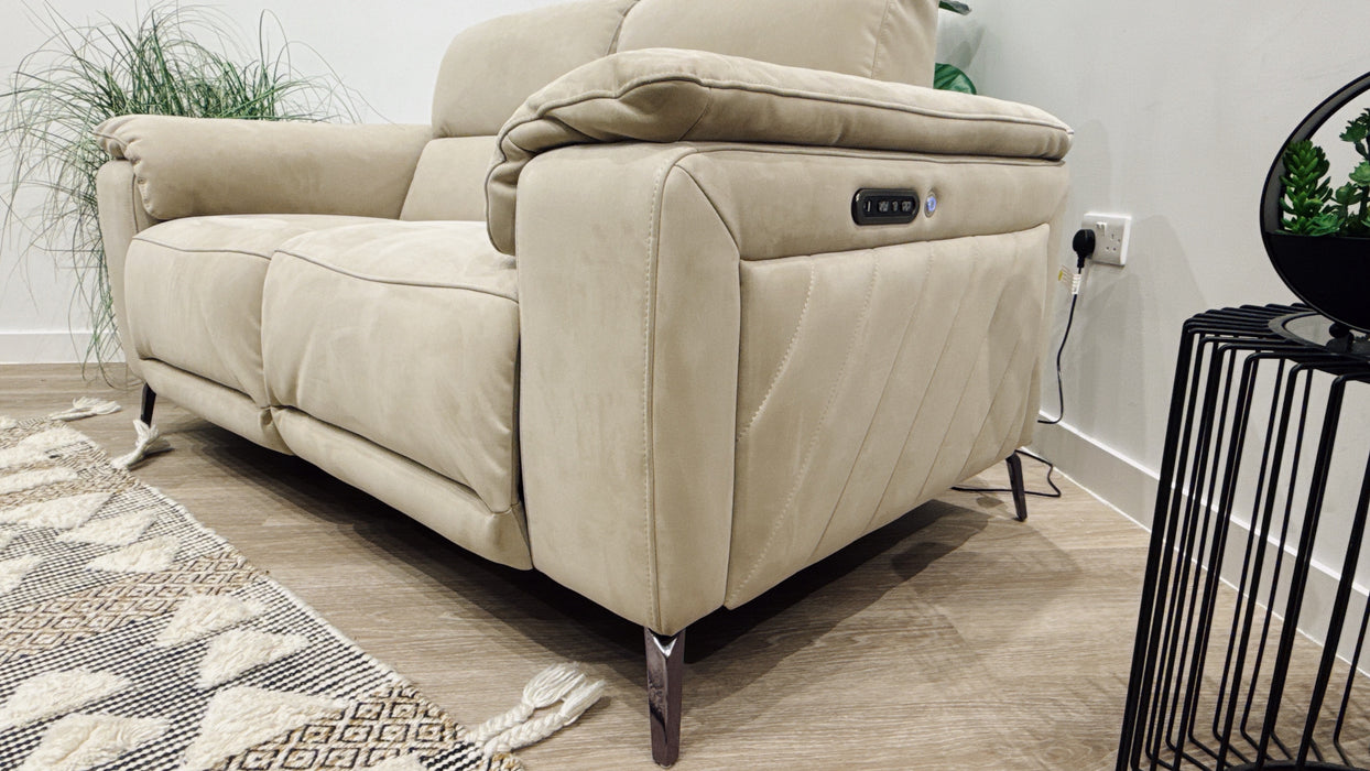 Sofology Fratelli Fabric 2 Seater Power Recliner/Headrest in Lifestyle Nubuck Feel Stone