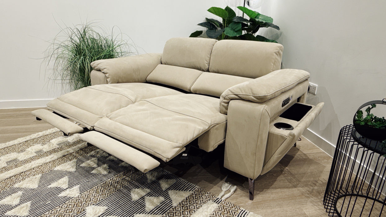 Sofology Fratelli Fabric 2 Seater Power Recliner/Headrest in Lifestyle Nubuck Feel Stone
