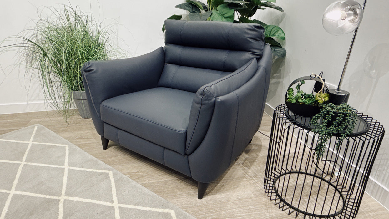 Sofology Sassi Leather Power Recliner Chair in Bull Blu