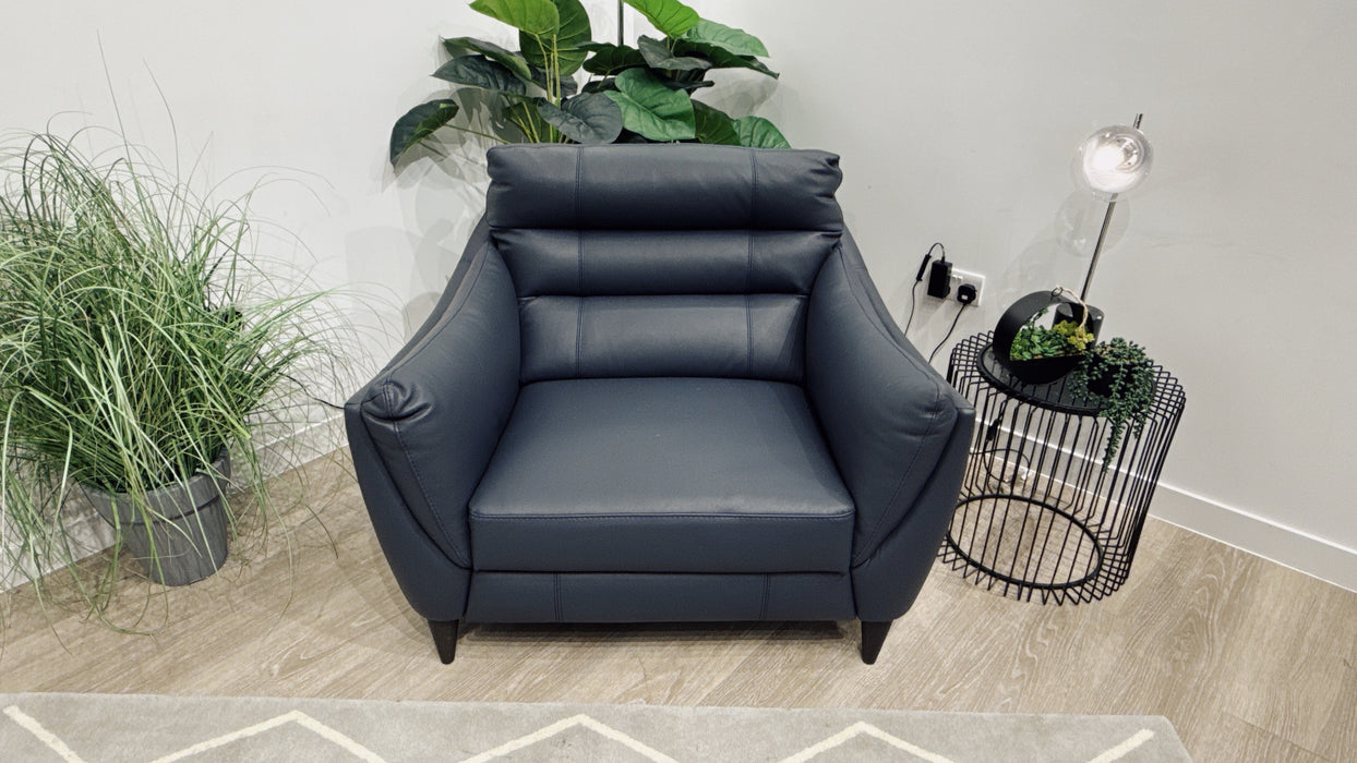Sofology Sassi Leather Power Recliner Chair in Bull Blu