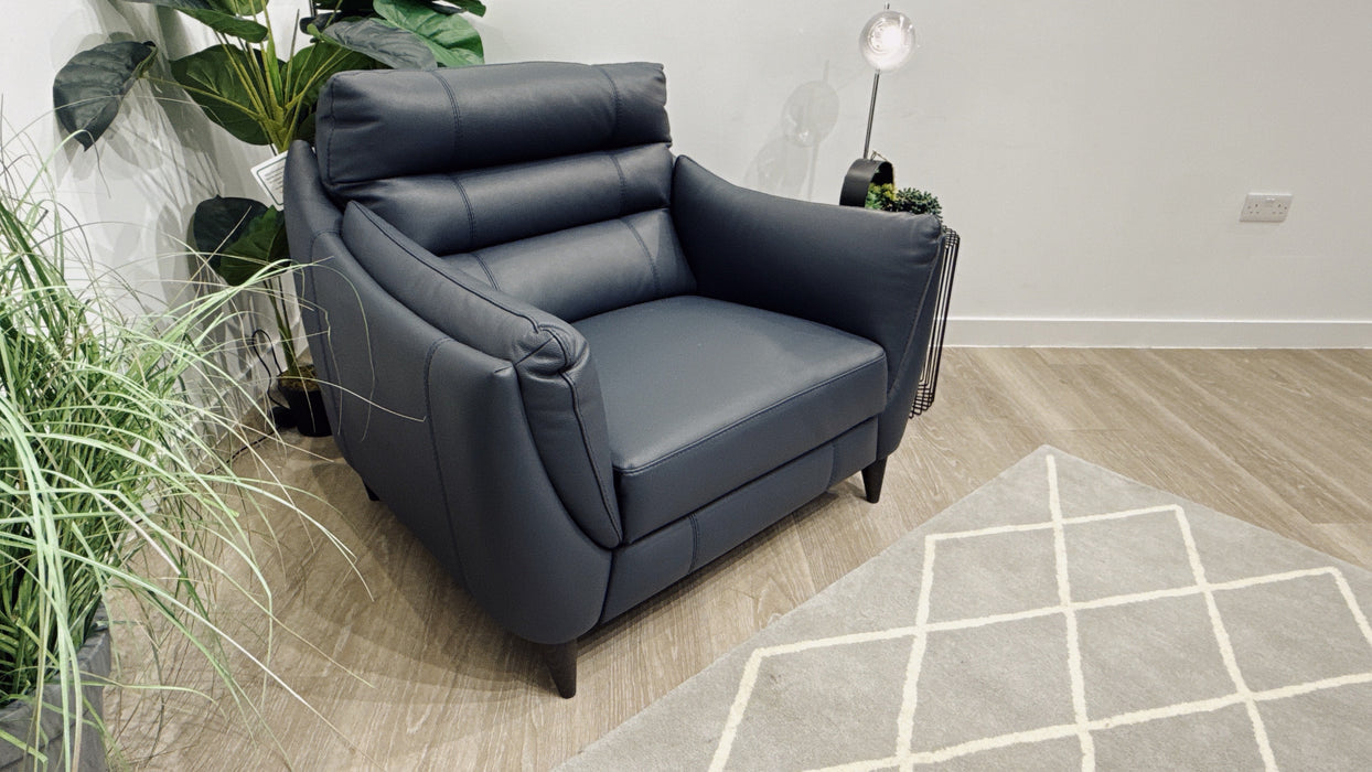 Sofology Sassi Leather Power Recliner Chair in Bull Blu