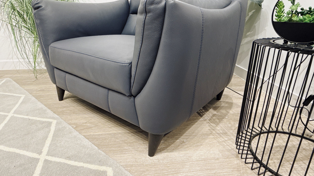 Sofology Sassi Leather Power Recliner Chair in Bull Blu