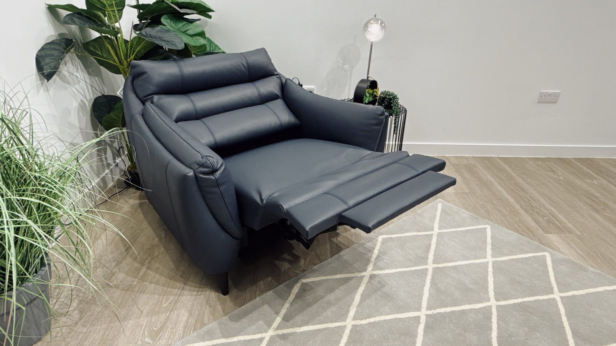 Sofology Sassi Leather Power Recliner Chair in Bull Blu