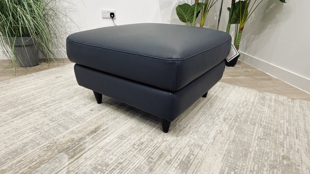Sofology Sassi Leather Footstool in Bull Blu