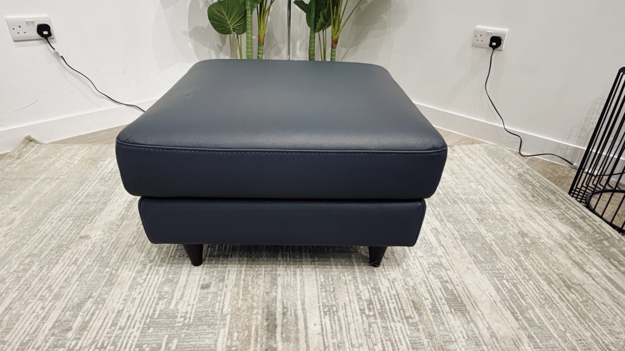 Sofology Sassi Leather Footstool in Bull Blu