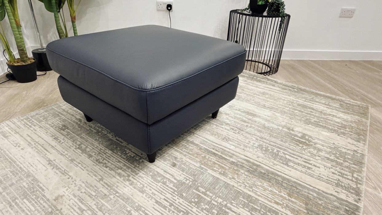 Sofology Sassi Leather Footstool in Bull Blu