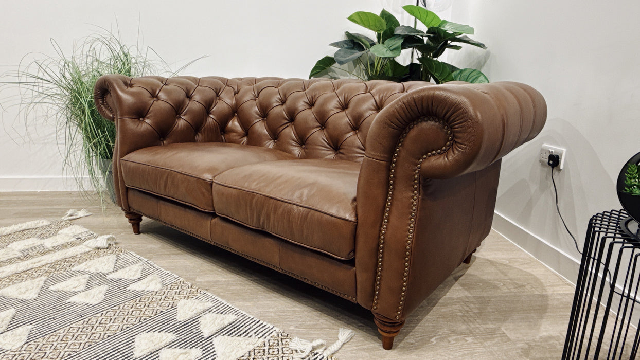 Sofology Darcy Leather 2 Seater with Studs in Trusty Embossed Chestnut