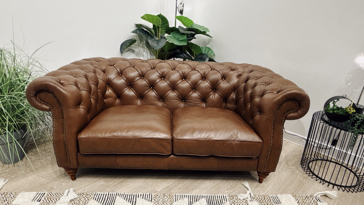 Sofology Darcy Leather 2 Seater with Studs in Trusty Embossed Chestnut