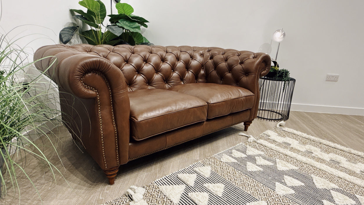 Sofology Darcy Leather 2 Seater with Studs in Trusty Embossed Chestnut