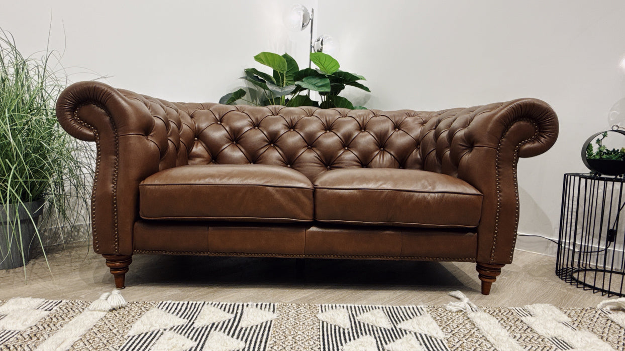 Sofology Darcy Leather 2 Seater with Studs in Trusty Embossed Chestnut