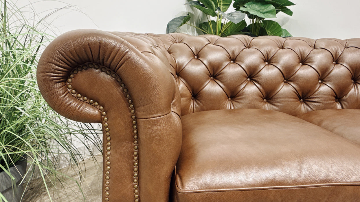 Sofology Darcy Leather 2 Seater with Studs in Trusty Embossed Chestnut