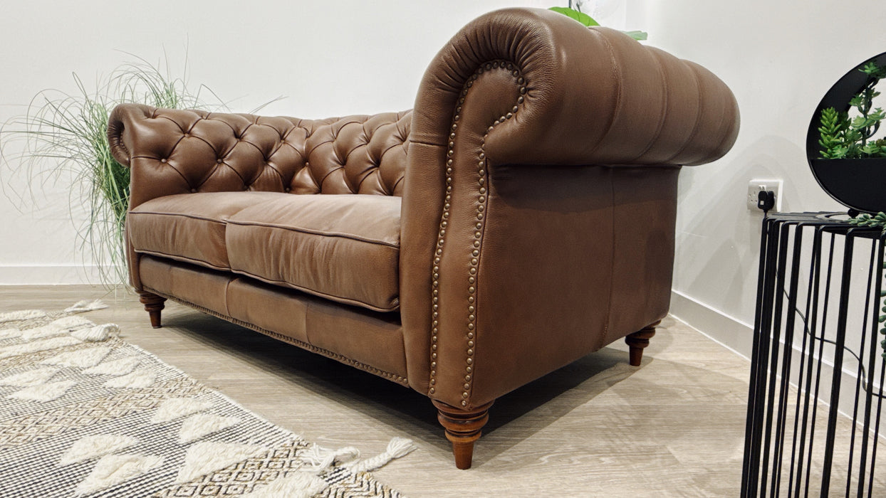 Sofology Darcy Leather 2 Seater with Studs in Trusty Embossed Chestnut