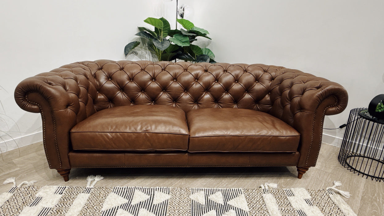 Sofology Darcy Leather 3 Seater with Studs in Trusty Embossed Chestnut