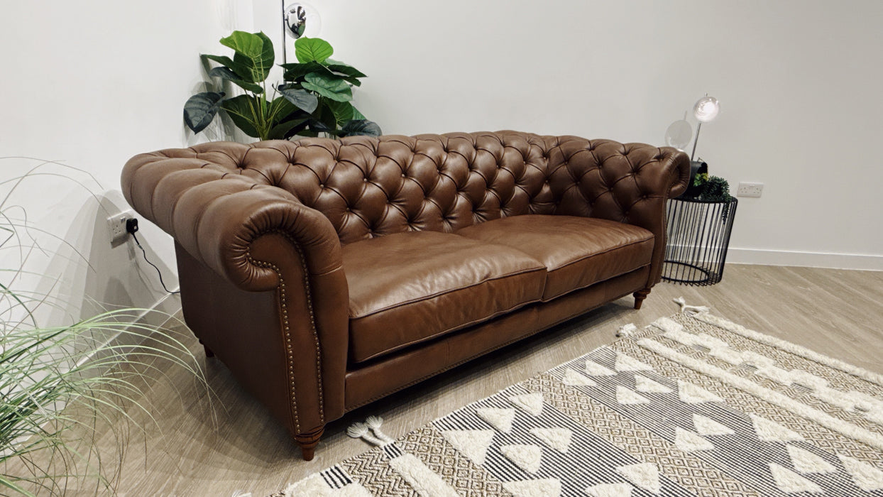 Sofology Darcy Leather 3 Seater with Studs in Trusty Embossed Chestnut