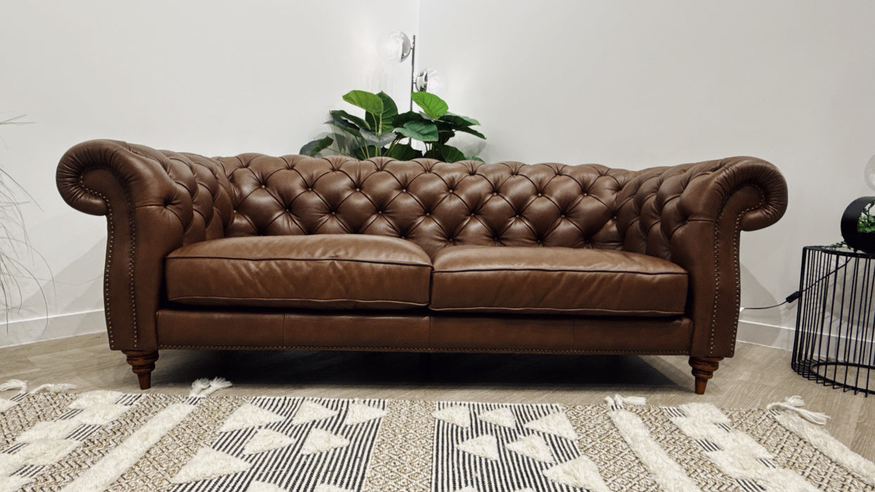Sofology Darcy Leather 3 Seater with Studs in Trusty Embossed Chestnut
