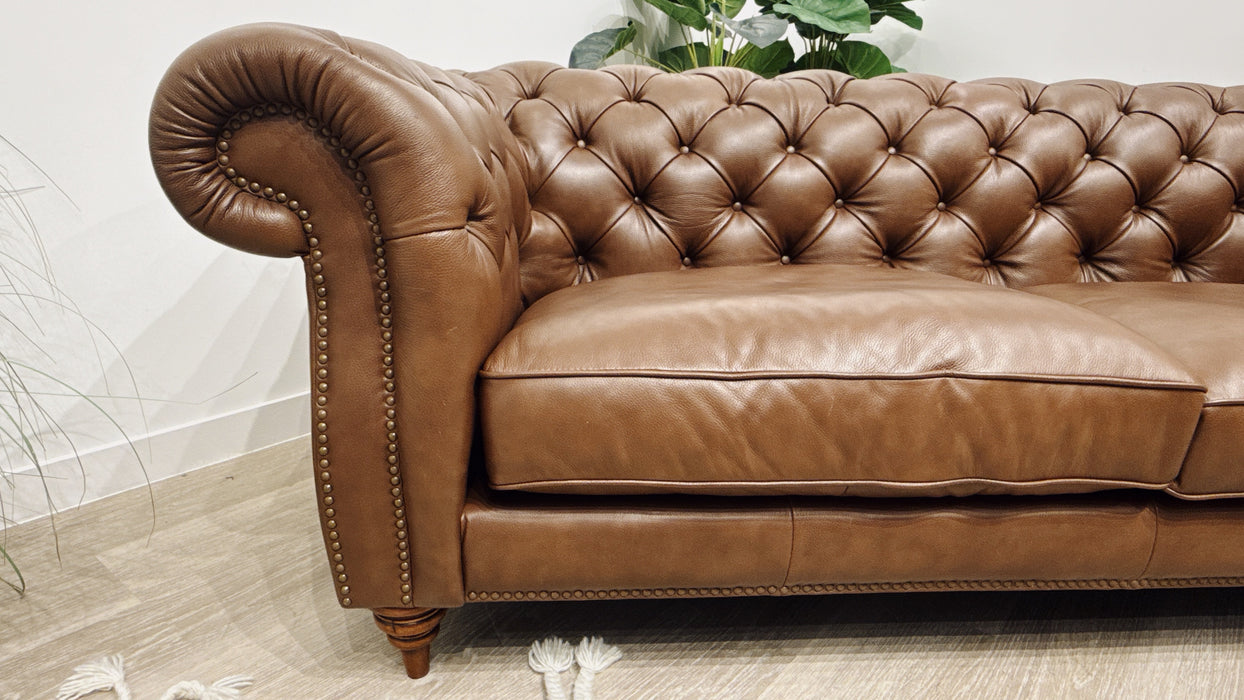 Sofology Darcy Leather 3 Seater with Studs in Trusty Embossed Chestnut