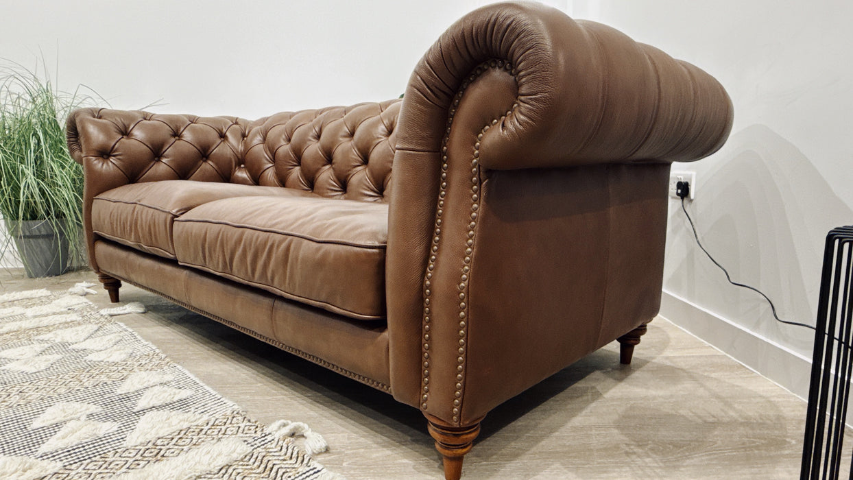Sofology Darcy Leather 3 Seater with Studs in Trusty Embossed Chestnut