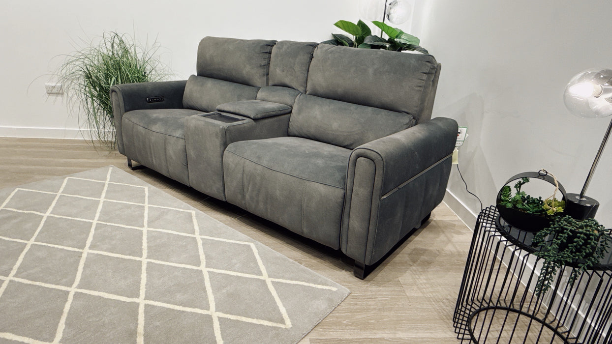 Sofology Ravello Fabric 2.5 Power Recliner, Power Headrest & Console in Flecked Mineral