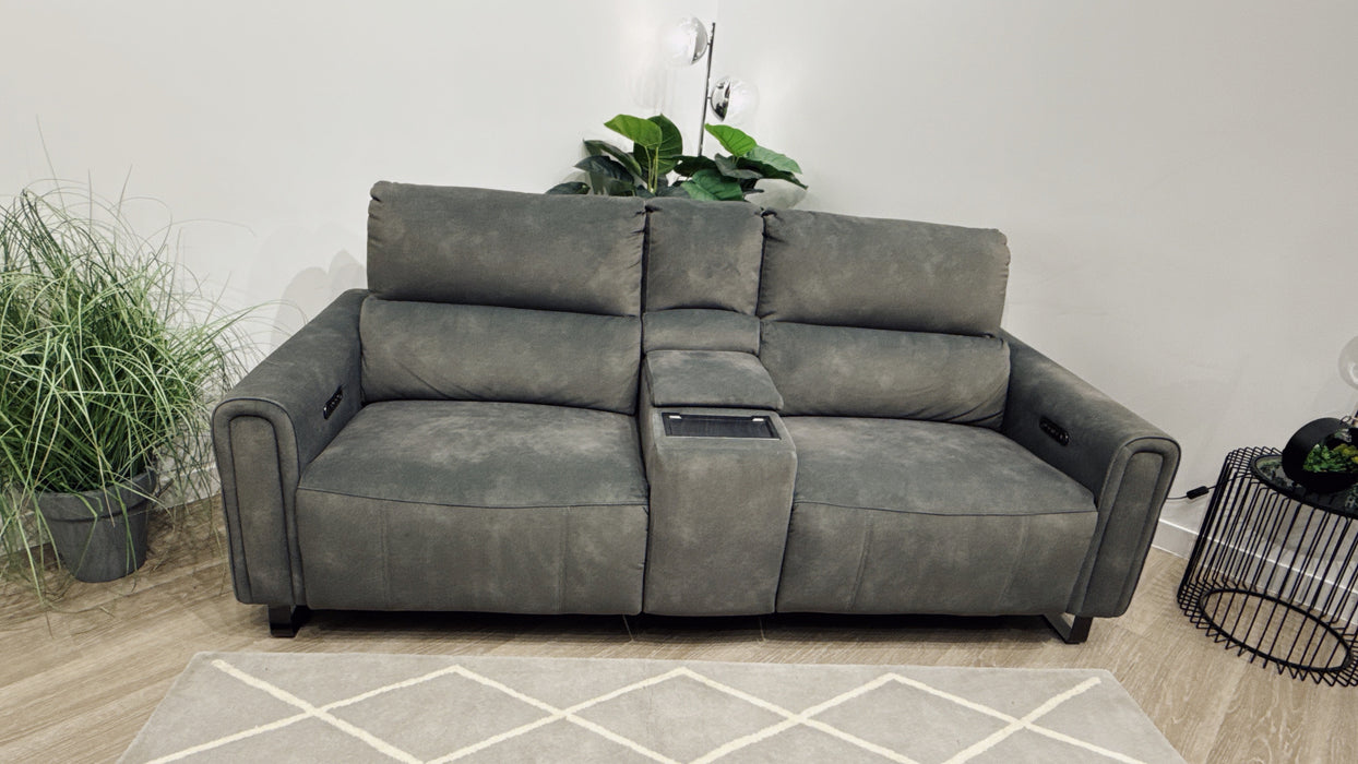 Sofology Ravello Fabric 2.5 Power Recliner, Power Headrest & Console in Flecked Mineral