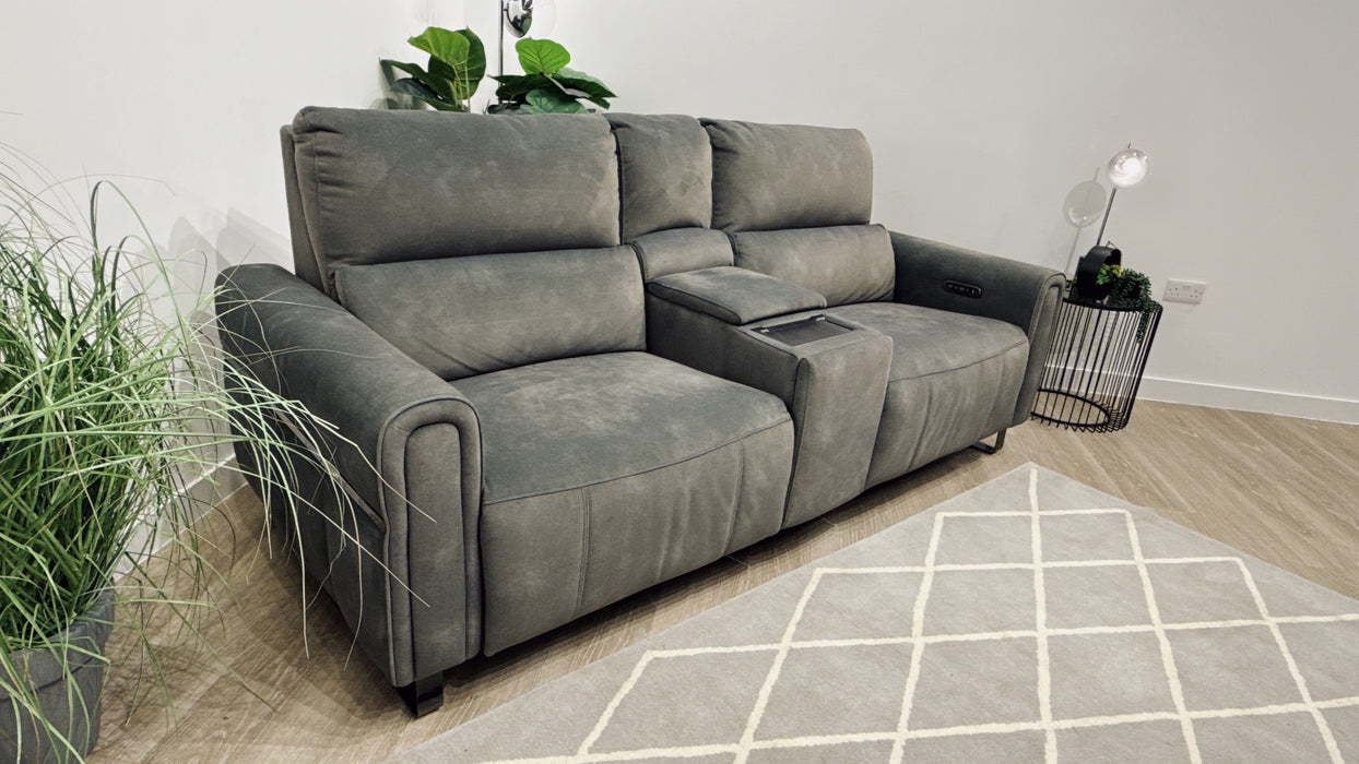 Sofology Ravello Fabric 2.5 Power Recliner, Power Headrest & Console in Flecked Mineral