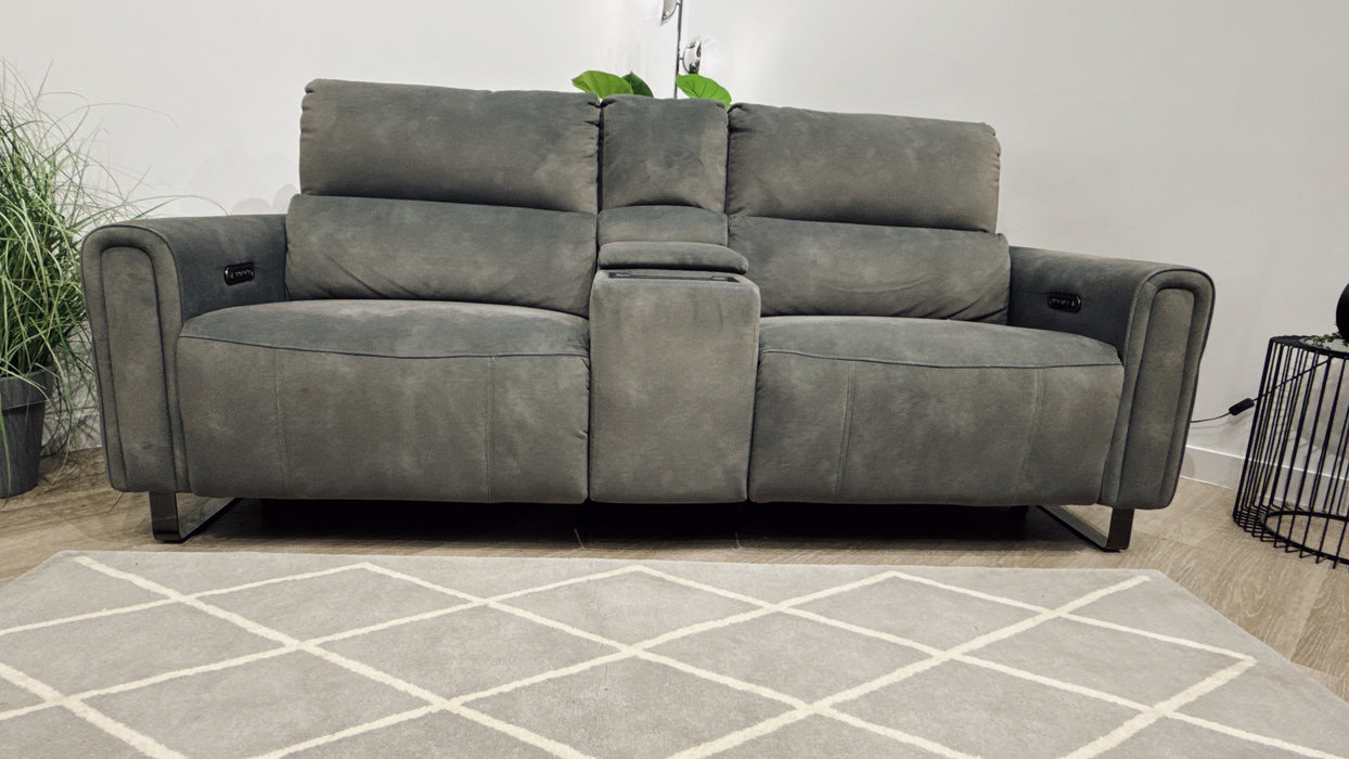 Sofology Ravello Fabric 2.5 Power Recliner, Power Headrest & Console in Flecked Mineral