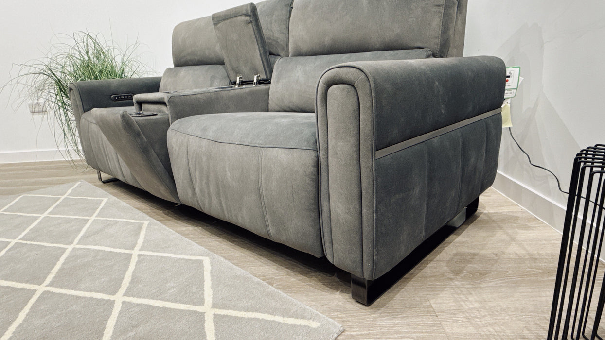Sofology Ravello Fabric 2.5 Power Recliner, Power Headrest & Console in Flecked Mineral