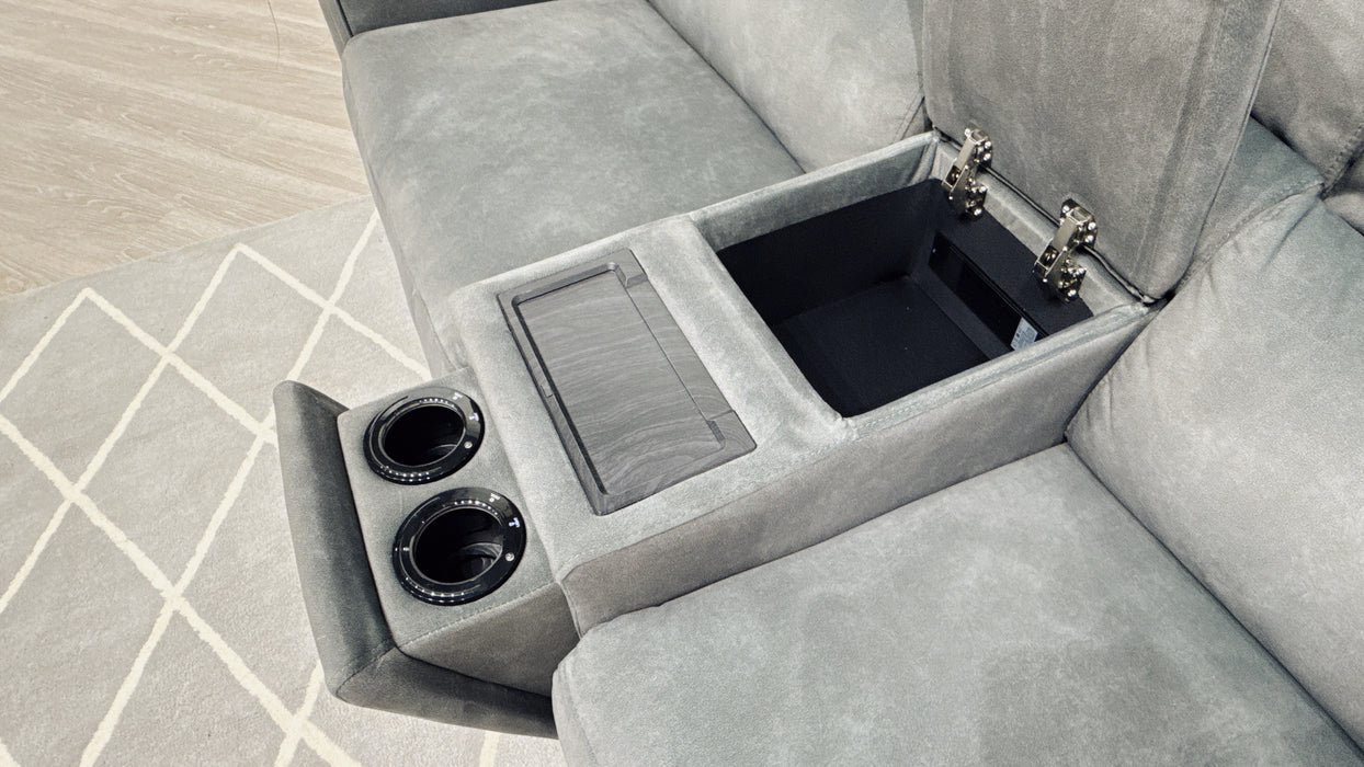 Sofology Ravello Fabric 2.5 Power Recliner, Power Headrest & Console in Flecked Mineral