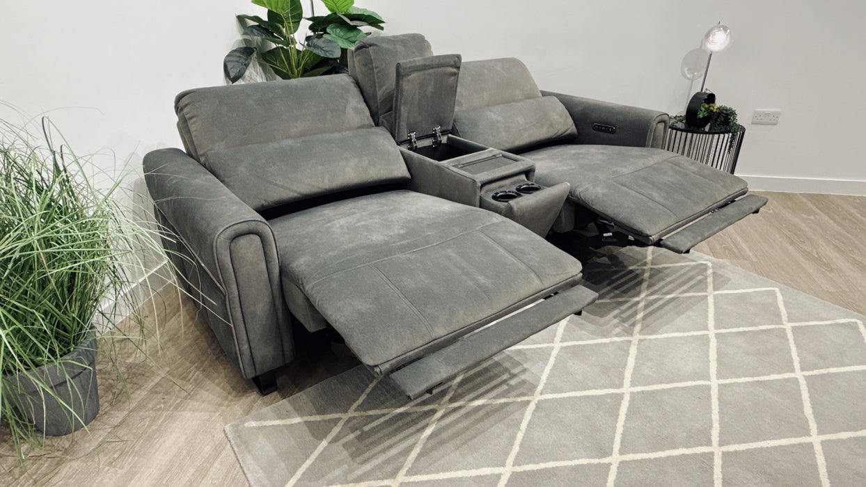 Sofology Ravello Fabric 2.5 Power Recliner, Power Headrest & Console in Flecked Mineral